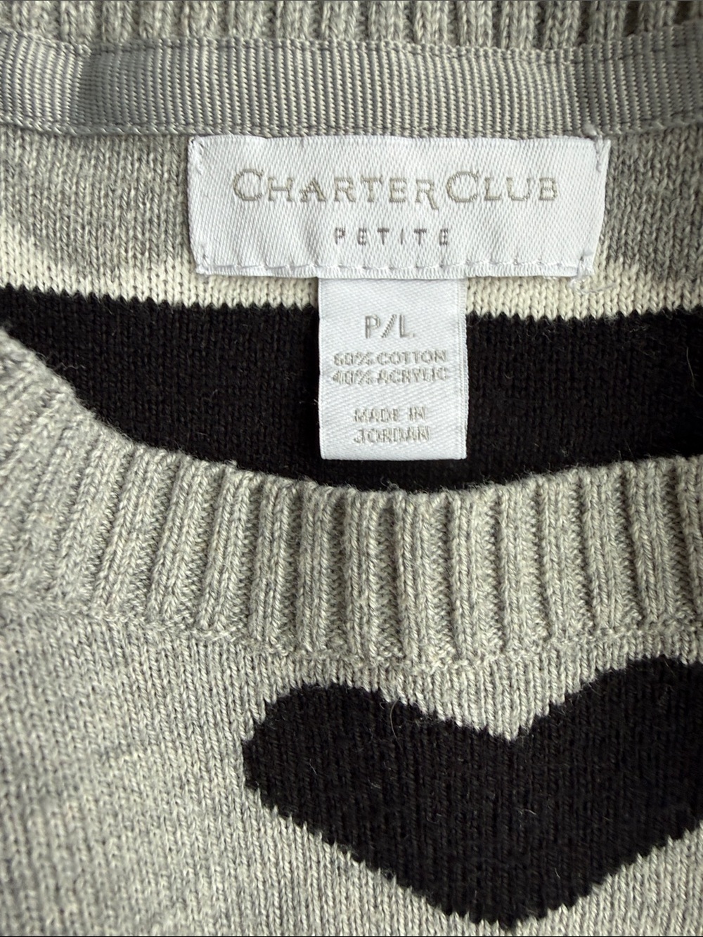 Charter Club Woman's Grey Heart-Pattern Sweater Petite L PL - Picture 4 of 7